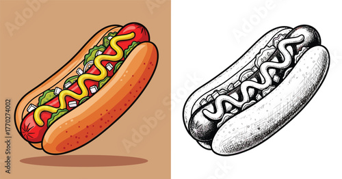 Delicious hot dog with vibrant mustard and fresh toppings, perfect for summer feasts and culinary designs