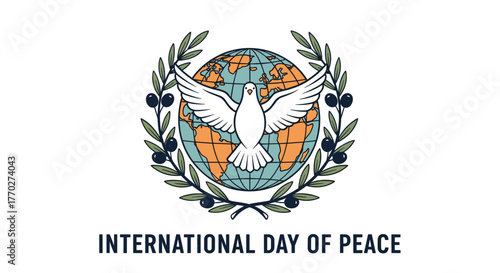 Symbol of global harmony a dove flies with olive branches and Earth, celebrating International Day of Peace with hope and unity