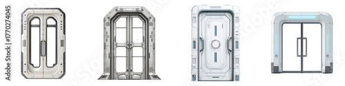 Futuristic door set isolated on white background