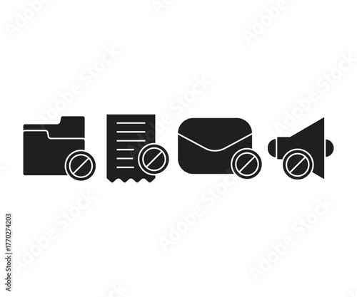 blocked folder, blocked mail and mute icon vector illustration