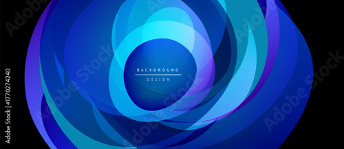 Abstract blue design features layered circular shapes. Vibrant gradients create dynamic visual effect. Modern background suitable for digital projects.