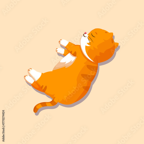 Cute orange cat sleeping peacefully on its back, ideal for rest, pet, or cozy cartoon illustration.