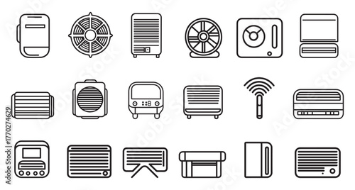 Air Conditioning icon set. Containing fan, wind, blow, air conditioner, cooling appliance, cooling fan, air cleaner, climate control, heating and more