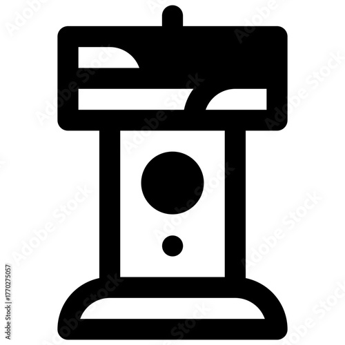 Bird feeder. Outlined stroke vector icon with black-filled details.