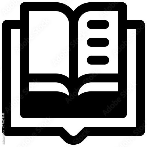 Book. Outlined stroke vector icon with black-filled details.