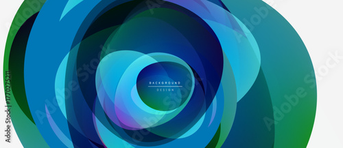 Abstract fluid shapes create dynamic tunnel illusion. Vibrant blues, greens, purples blend seamlessly. Modern design element.