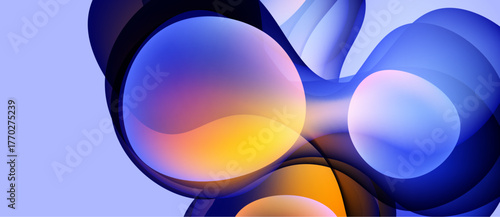 Abstract fluid shapes overlap. Blue, orange hues blend, creating soft gradients. Minimalist design evokes calm, modern aesthetic.