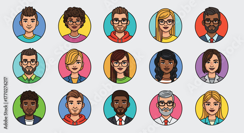 Diverse team of modern professional avatars, perfect for representing users, employees, or clients in digital platforms and presentations