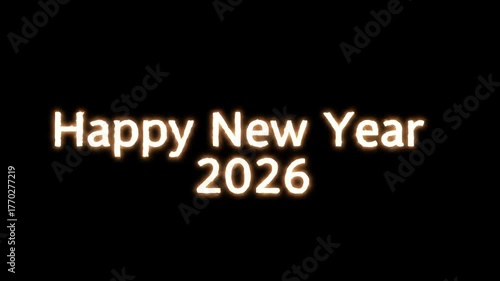 Happy New Year 2026 glowing ember fire sparks flying in air, cinematic orange golden light trail animation 