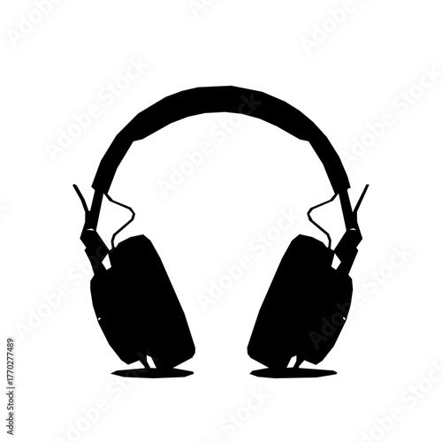 Stylized black and white vector illustration of a pair of headphones