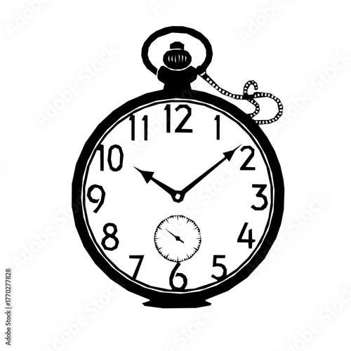 Vintage pocket watch with chain shows the time