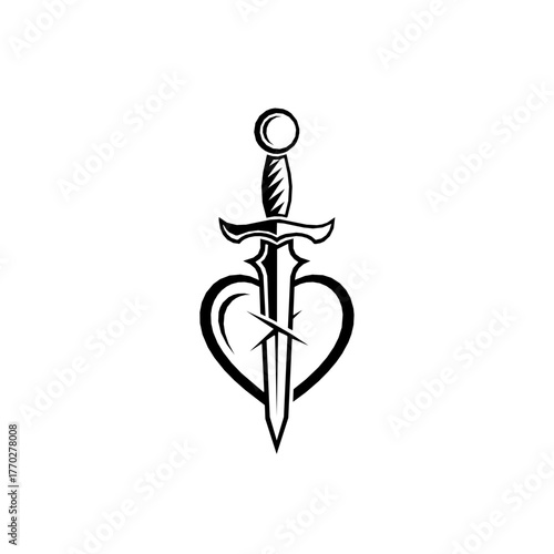 Dagger pierced through heart, vector illustration