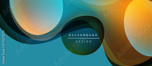 Abstract flowing shapes, vibrant colors. Teal, orange, white blend smoothly. Central text reads background design. Modern aesthetic.