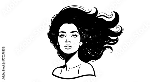 Elegant Woman Portrait with Flowing Hair, Showcasing a Stylish Hairstyle in a Modern Studio Setting, Ideal for Beauty, Fashion, and Lifestyle Branding, Represents Confidence and Glamour for Advertisin