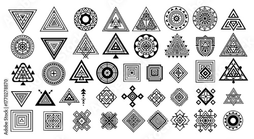 Tribal Geometric Designs and Patterns: Abstract Indigenous Motifs, Sacred Geometry, and Ancient Symbols for Creative Projects, Tattoos, and Esoteric Art. Ethnic Decor with a Vintage, Mystical Aestheti