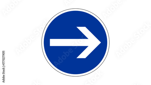 Free Download Blue circular traffic road sign with a direction arrow isolated on white, a glossy web icon for internet navigation - GFXLoad