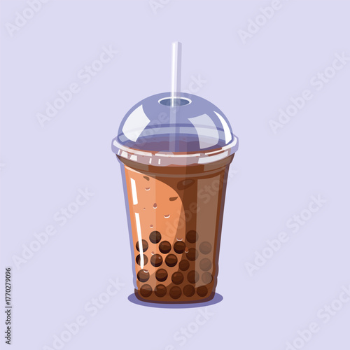 Refreshing iced chocolate boba drink with tapioca pearls in a plastic cup perfect for beverage, food, or cafe design concepts.
