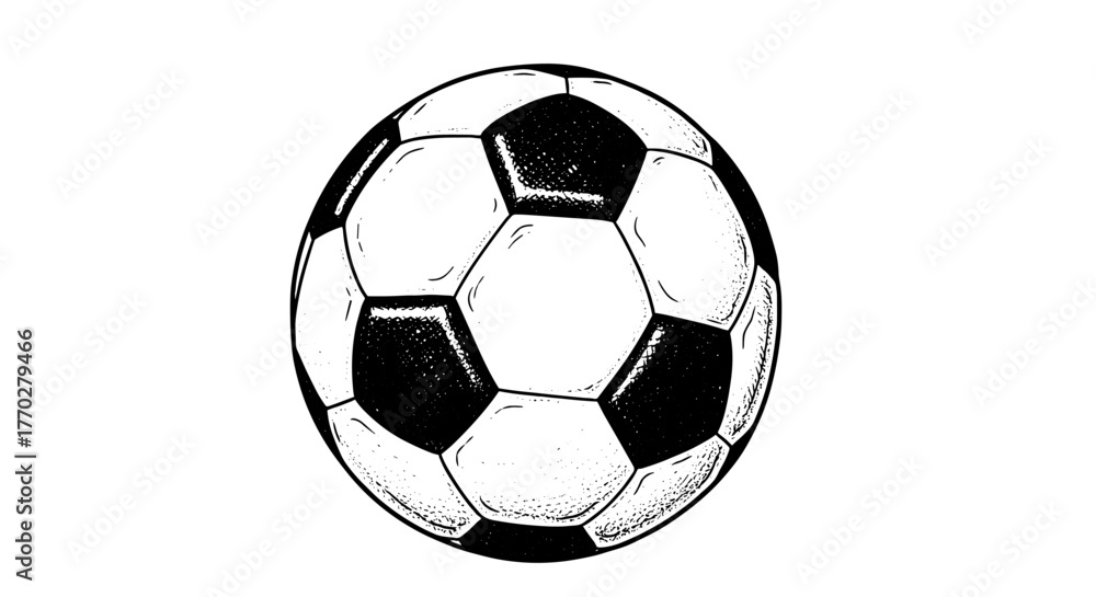 Obraz premium Detailed Sketch of a Soccer Ball Game, Artwork for Sporting Event Promotion, Championship Celebration, Modern Graphic Design, Black and White Illustration for Website, Presentation, Education, Trainin