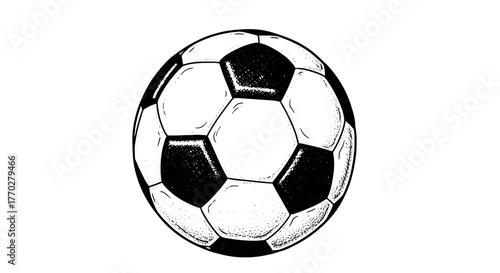 Detailed Sketch of a Soccer Ball Game, Artwork for Sporting Event Promotion, Championship Celebration, Modern Graphic Design, Black and White Illustration for Website, Presentation, Education, Trainin