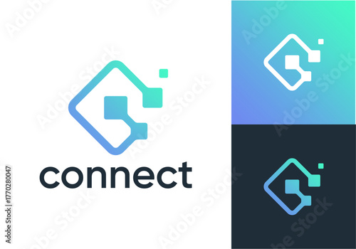 letter C digital connect logo. network signal technology connectivity symbol icon vector design