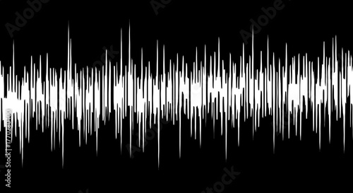Abstract White Noise Soundwave Pattern on Black Background for Audio Visualization, Music Production, Modern Technology, Telecommunications, Data Analysis, Presentation Backdrop, Website Design, Futur
