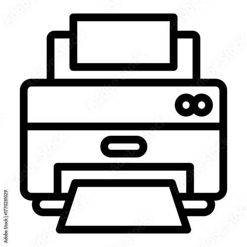 Laser printer with paper line icon, office equipment concept, PC inkjet printing machine sign on white background, outline style for mobile web design. Vector graphics.