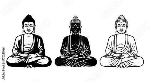 Serene Buddha Meditations: Spiritual Enlightenment and Inner Peace in Asian Culture – Contemplative Zen Illustrations for Wellness, Religion, and Mindfulness Practices, Ideal for Meditation Guides, Ho