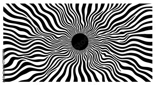 Abstract Optical Illusion Pattern Creates a Hypnotic and Dynamic Visual Effect for Modern Design Projects, Posters, and Artistic Backgrounds, Featuring High Contrast Black and White Waves Suggesting M