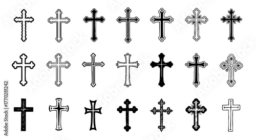 Diverse Christian Crosses Collection: Representing Faith, Religion, and Spirituality for Graphic Design, Memorials, & Religious Projects. Vector Icons Symbolizing Belief, Tradition, & Culture,  Ideal