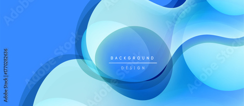 Abstract blue layers create flowing shapes. Modern design with gradient effects. Background suggests digital art, smooth transitions.