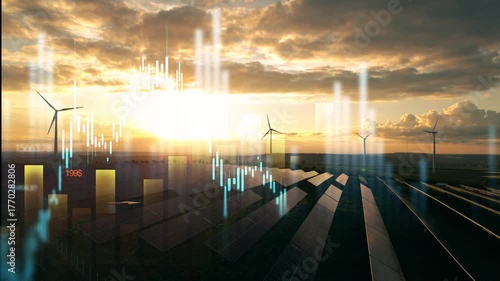 Increase in electricity prices on the world market. Green energy in full development.Investment finance chart,stock market business and exchange financial growth graph.	