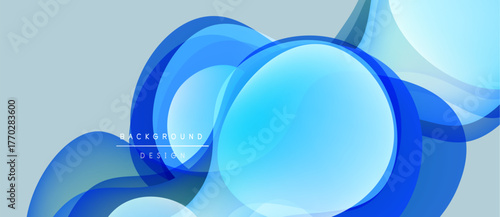 Abstract blue shapes overlap, creating dynamic visual effect. Smooth gradients suggest fluidity, modern design aesthetic. Light background enhances depth.