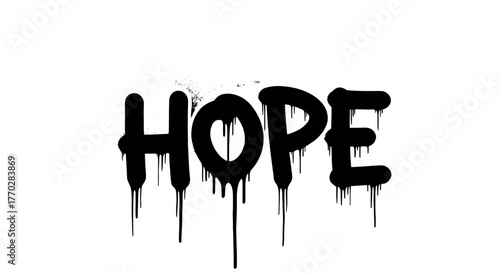 Black Graffiti Style HOPE Illustration on White Backdrop Symbolizing Optimism, Resilience, and Encouragement for Mental Health Awareness Campaigns, Social Support Initiatives, and Inspirational Messag