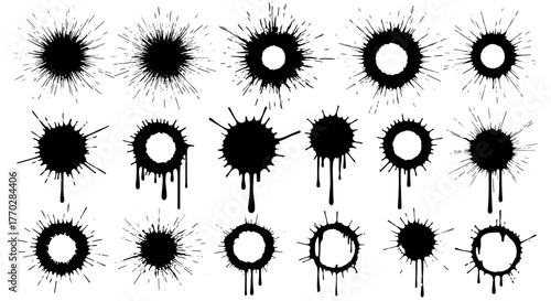 Abstract Ink Splatters and Blots Creating a Dynamic Graphic Resource, Perfect for Grunge Texture Overlays, Decorative Design Elements, Artistic Backdrops, Modern Presentation Assets, Bold Advertising