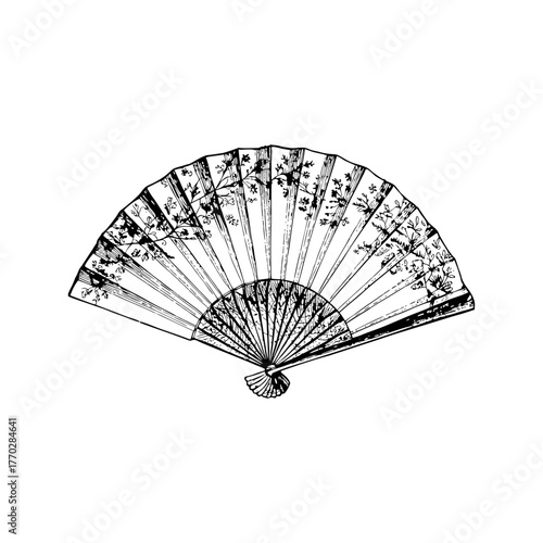 A hand-drawn sketch of a traditional japanese folding hand fan or sensu a symbol of elegance and culture