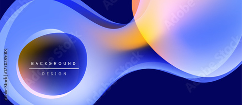 Abstract fluid shapes, vibrant blues, oranges, gradients. Modern design element for backgrounds, presentations. Smooth curves create dynamic composition.