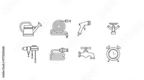 Collection of simple line art icons for home and garden tasks essential tools set silhouette