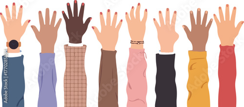 Diverse hands raised in unity illustration vector