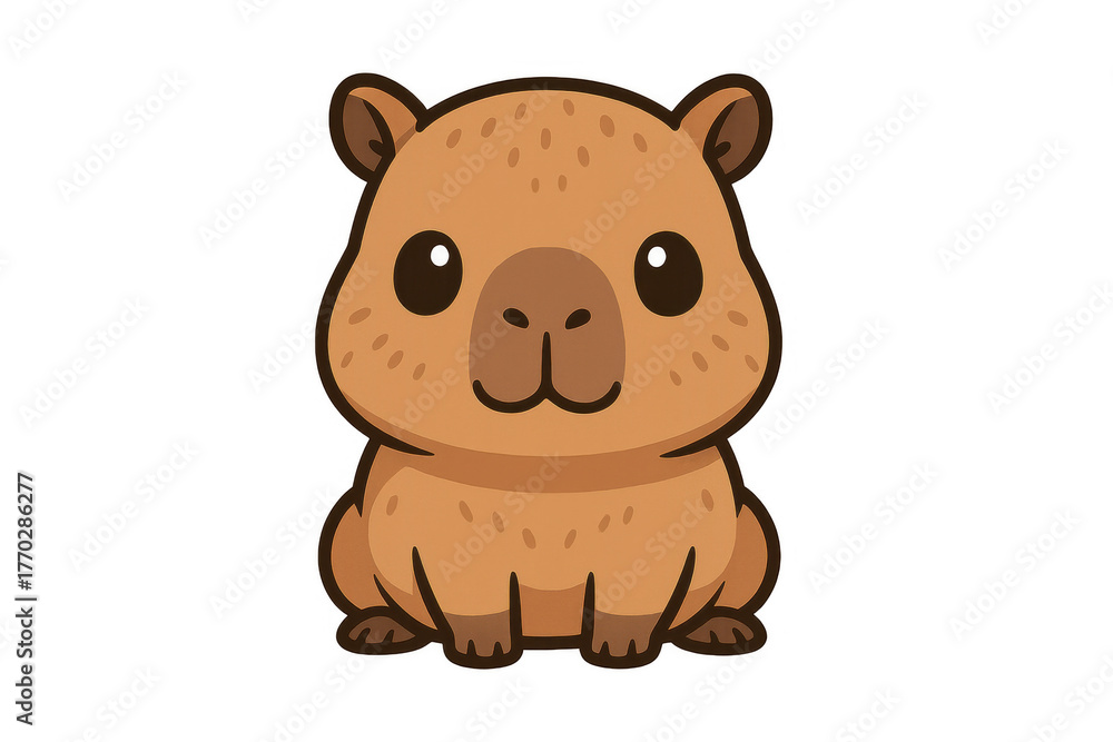 Fototapeta premium Capybara cartoon illustration character standing, cute animal rodent graphic design with transparent background