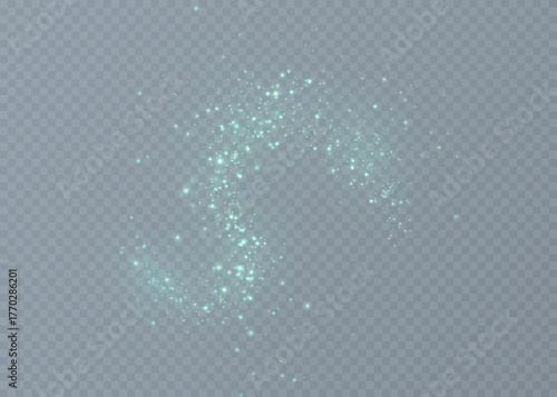 Sparkling dust tiny luminous particles with soft bokeh and a delicate haze on a transparent background.