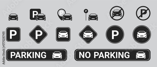 Parking & Car Icon Set – Vector Traffic & Road Signs