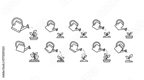 Set of robot arms pouring water or liquid in various positions hand drawn style silhouette