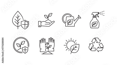 Collection of hand drawn eco friendly icons for sustainable living and environmental protection concepts silhouette