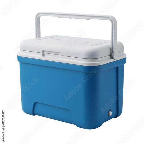 Blue Cooler Box Isolated for Picnic Summer Travel Food Storage Cool Container for Camping, isolated on white or transparent background, PNG Format.