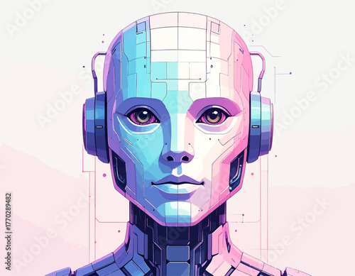 Futuristic AI Portrait A Minimalist Vector Illustration of a Digital Mind in Pastel Hues