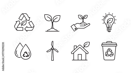 Eco friendly icons collection for sustainable living and green energy concepts silhouette