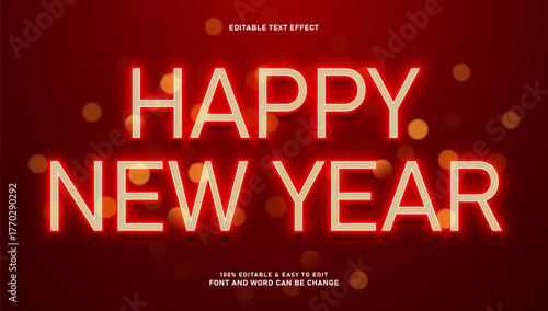 New year text effect with neon style and editable