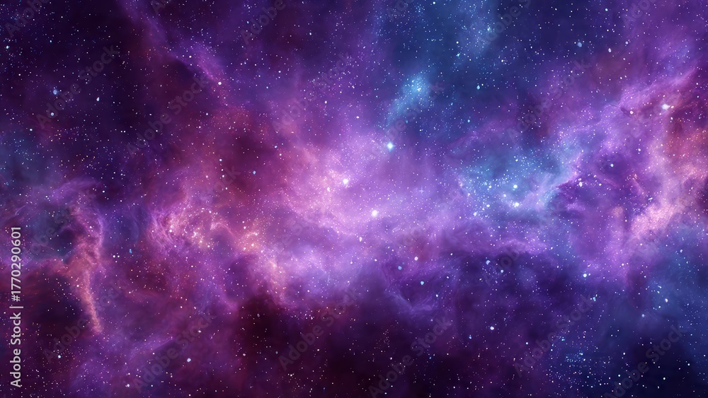 Fototapeta premium Deep space nebula with swirling purple and blue cosmic dust and countless distant stars