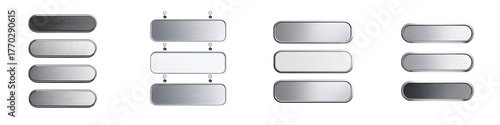 Blank Metal Signs: Set of Silver Buttons and Labels for Web Design and UI Elements