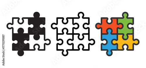 Four Jigsaw Puzzle Pieces Icon Set Vector